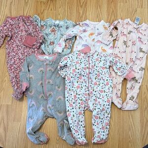 Mixed Baby Girl Footed Pajama Sleepers - Floral & Rainbow Prints